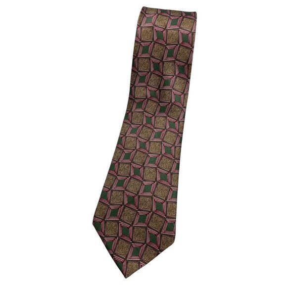 LANVIN Men's 100% Silk Necktie LUXURY Tie Purple Beige Geometric W:3.7